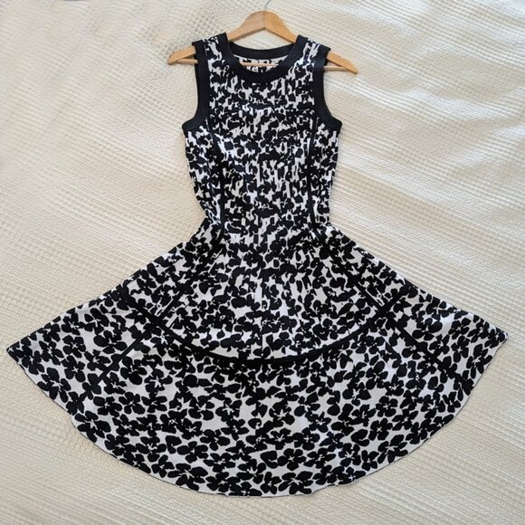 Kate Spade Black & White Knit Fit-and-Flare Dress Dense Stretch Knit - Picture 3 of 12